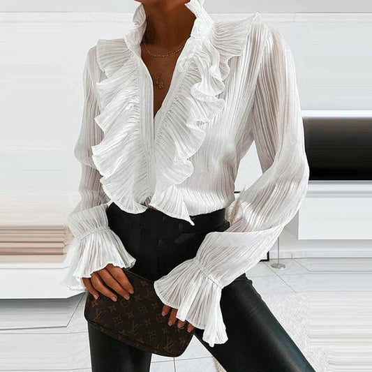 Viola – Plisse Chiffon Blouse met Ruffles voor Dames