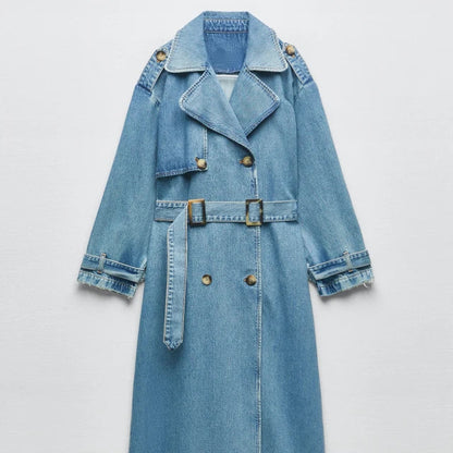 Oversized Midi Trenchcoat met Ceintuur voor Vrouwen Herfst