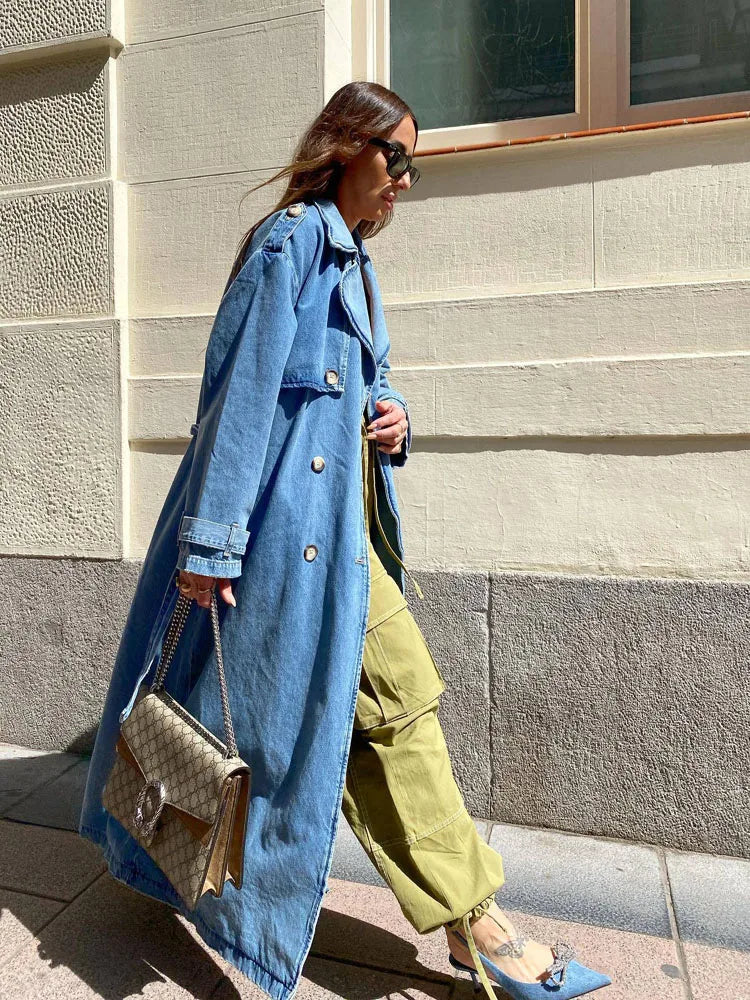 Oversized Midi Trenchcoat met Ceintuur voor Vrouwen Herfst