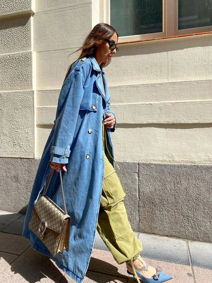 Oversized Midi Trenchcoat met Ceintuur voor Vrouwen Herfst