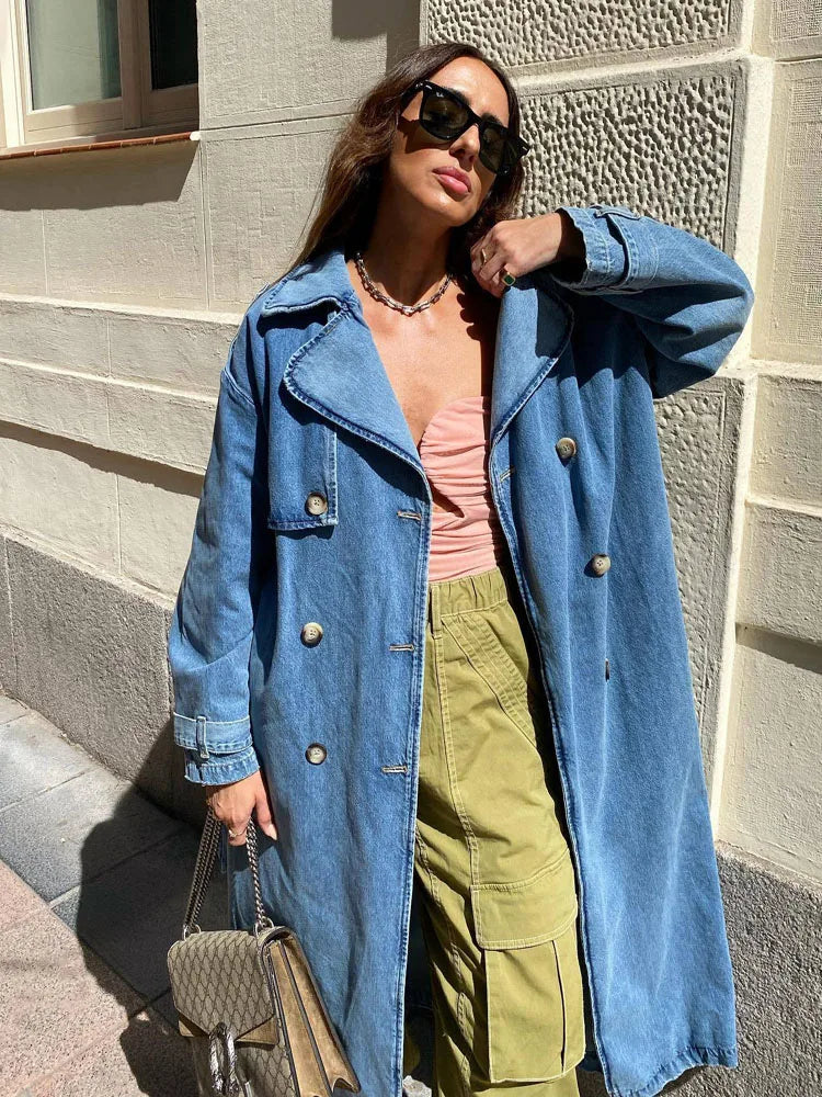 Oversized Midi Trenchcoat met Ceintuur voor Vrouwen Herfst
