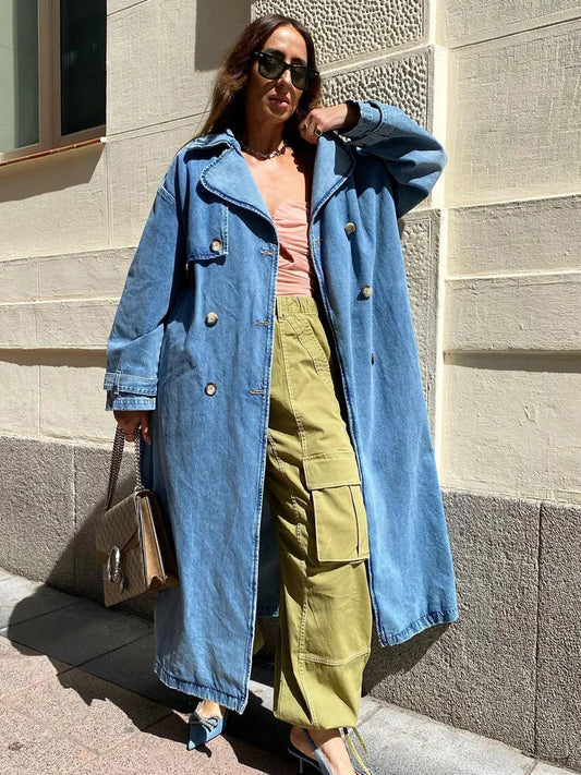 Oversized Midi Trenchcoat met Ceintuur voor Vrouwen Herfst