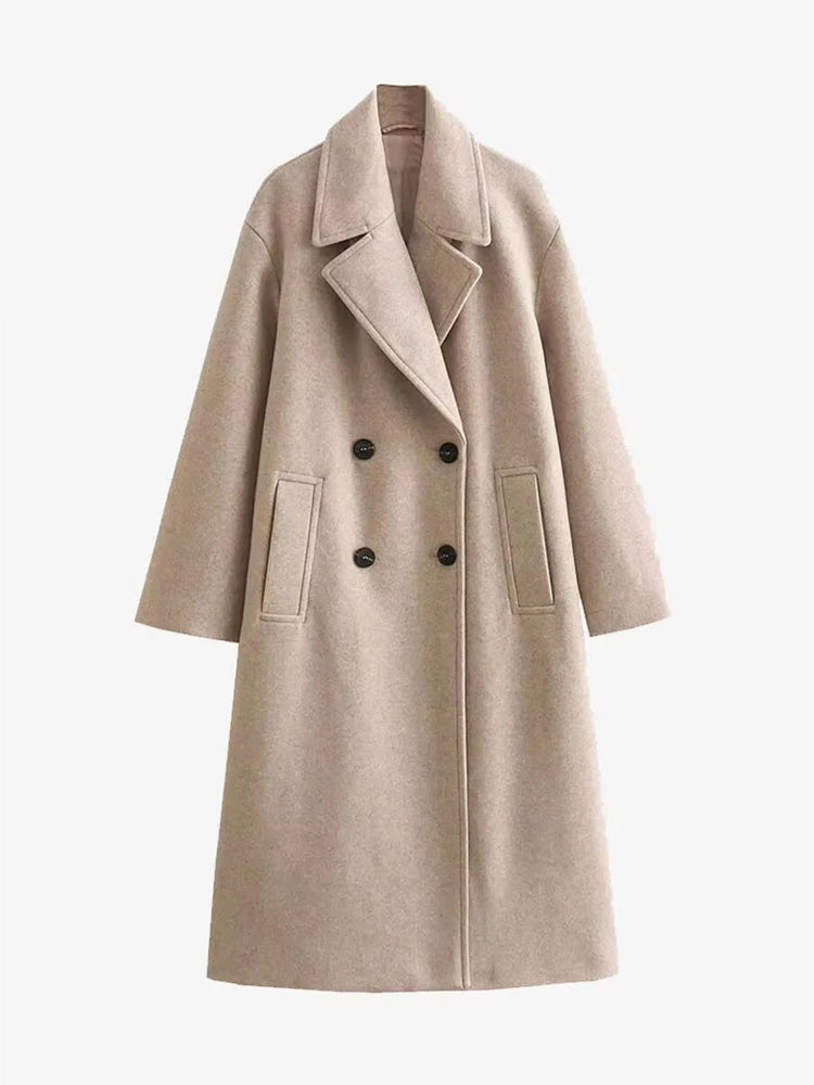 Dames Chique Warme Oversized Mantel Jas Met Brede Revers En Ruime Zakken