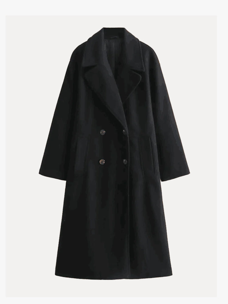 Dames Chique Warme Oversized Mantel Jas Met Brede Revers En Ruime Zakken