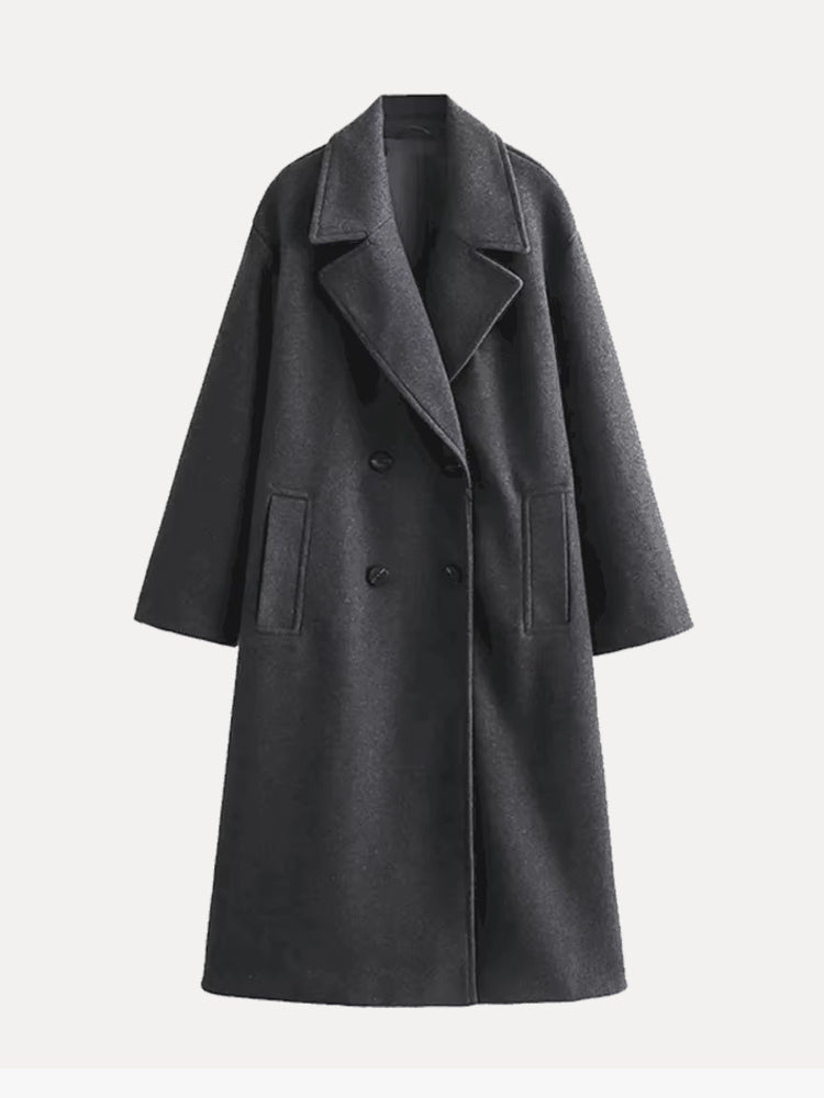 Dames Chique Warme Oversized Mantel Jas Met Brede Revers En Ruime Zakken