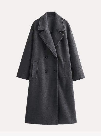 Dames Chique Warme Oversized Mantel Jas Met Brede Revers En Ruime Zakken