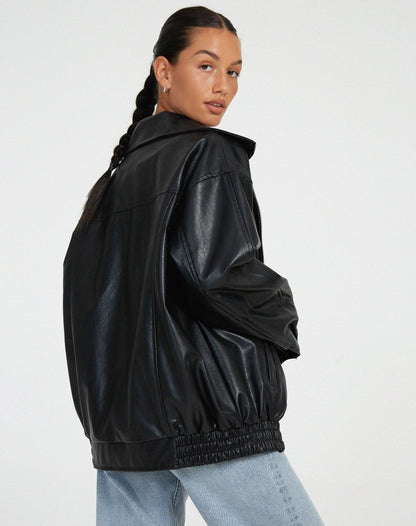 Tara - Oversized Imitatie Leren Jack voor Dames