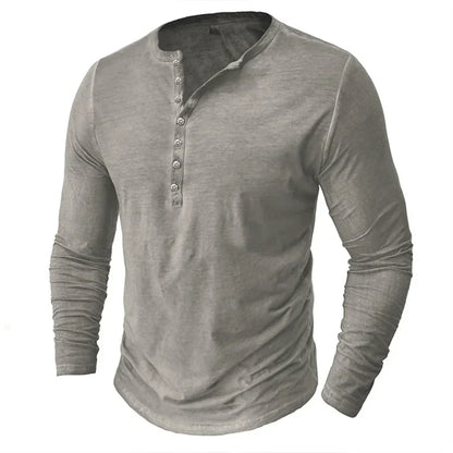 Heren Casual Henleyshirt Met Lange Mouwen En Knoopsluiting