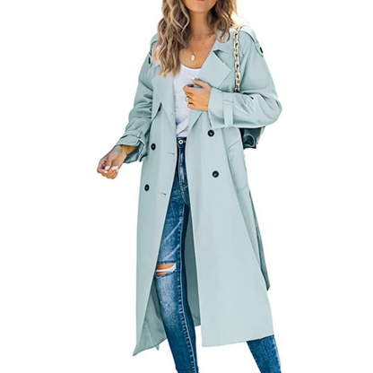 Elegante Maxi Trenchcoat Voor Dames Met Dubbele Rij Knoopsluiting