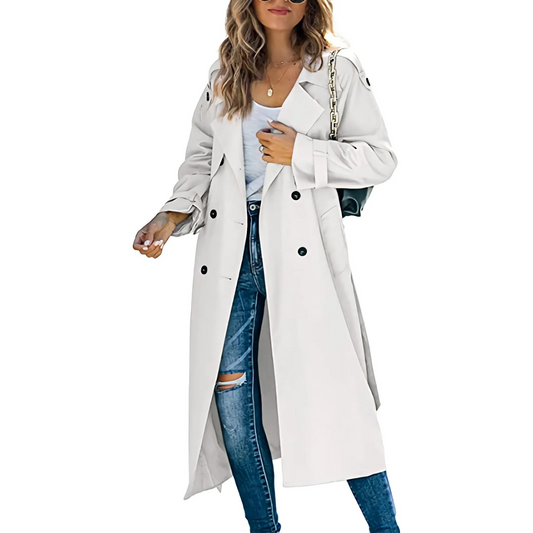 Elegante Maxi Trenchcoat Voor Dames Met Dubbele Rij Knoopsluiting