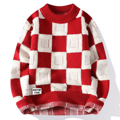 Gebreide Heren Trui met Ruitpatroon Warm en Comfortabel