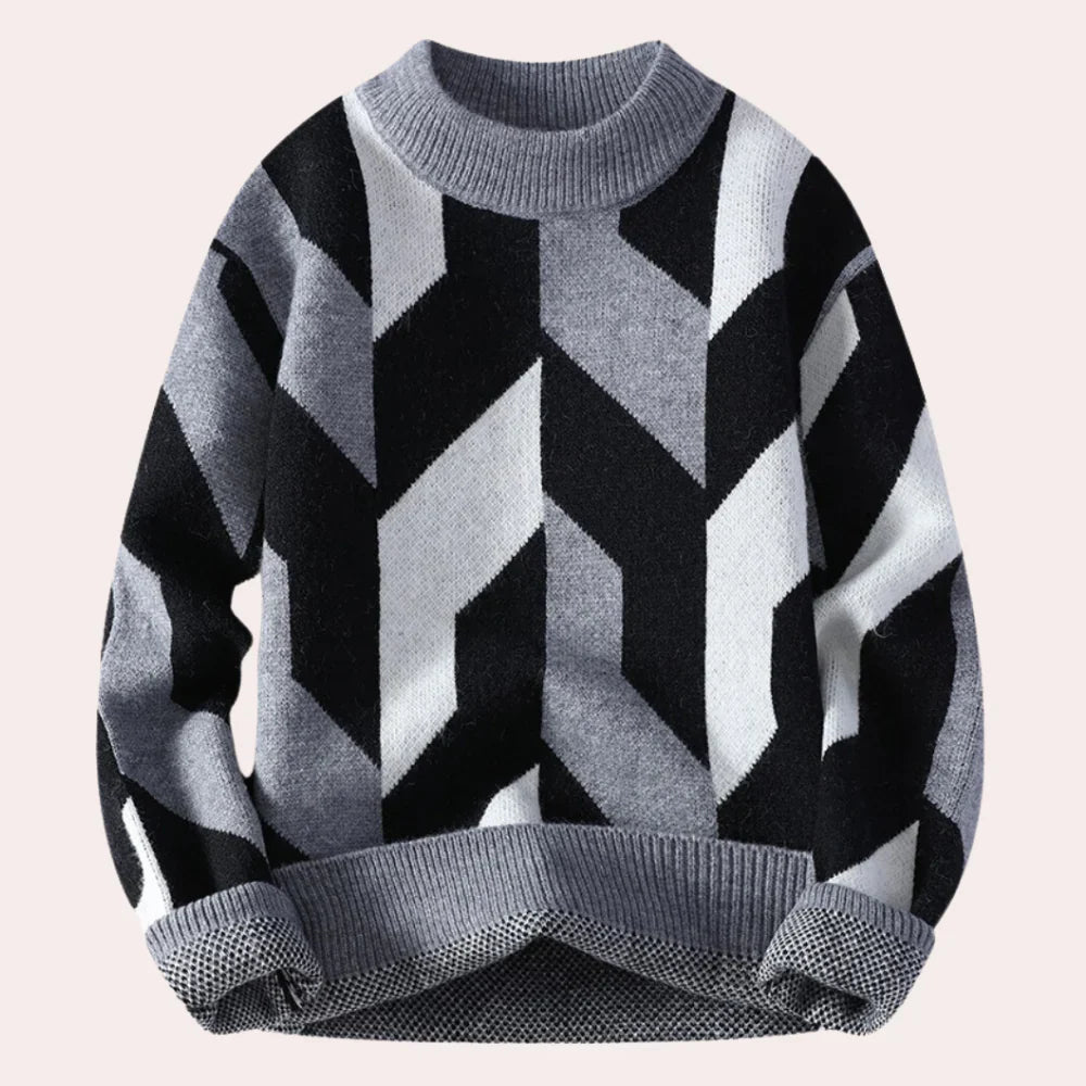 Zachte Gebreide Heren Wintertrui met Geometrische Print en Ronde Hals