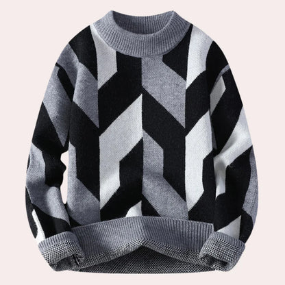 Zachte Gebreide Heren Wintertrui met Geometrische Print en Ronde Hals