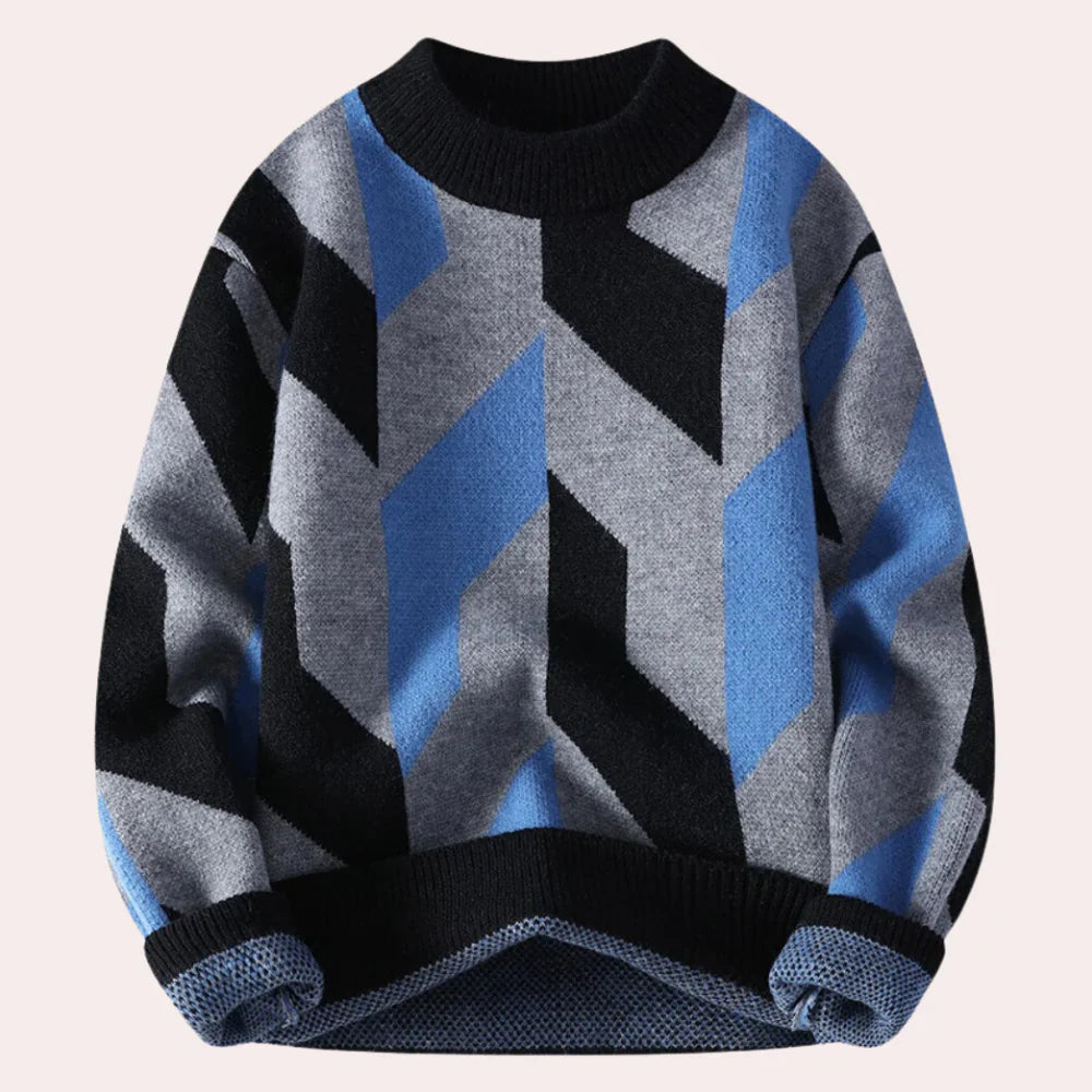 Zachte Gebreide Heren Wintertrui met Geometrische Print en Ronde Hals
