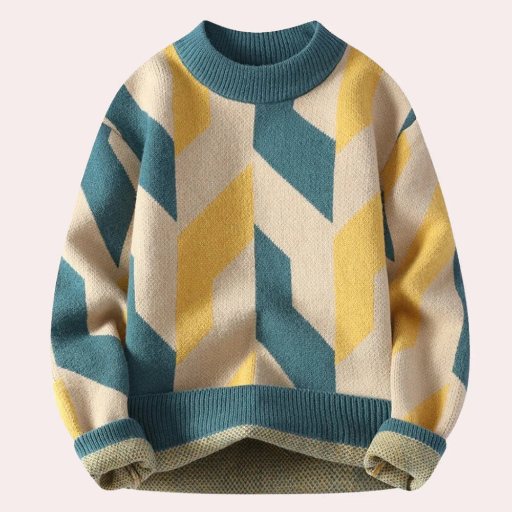 Zachte Gebreide Heren Wintertrui met Geometrische Print en Ronde Hals