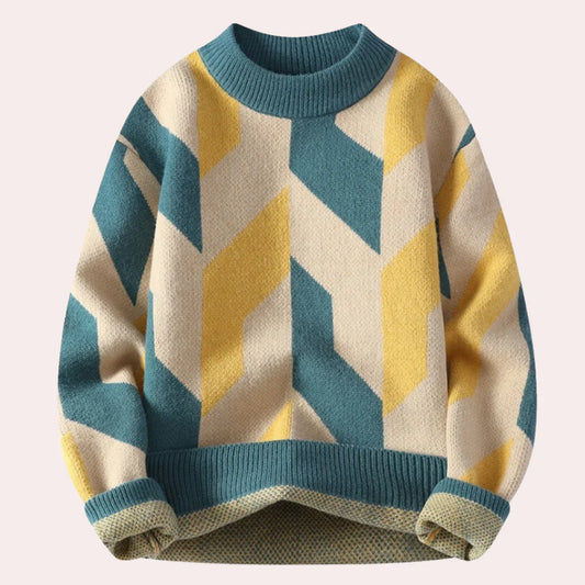 Zachte Gebreide Heren Wintertrui met Geometrische Print en Ronde Hals