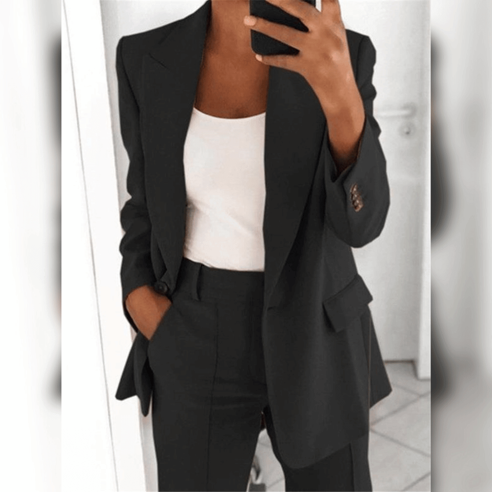 Chique Vrouwen Blazer Set Met Lange Blazer En Wijde Broek