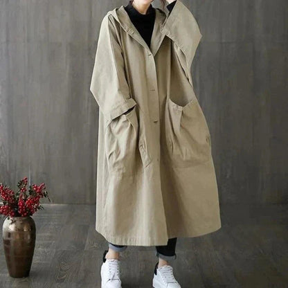 Bianca – Oversized Trenchcoat met Capuchon en Grote Zakken