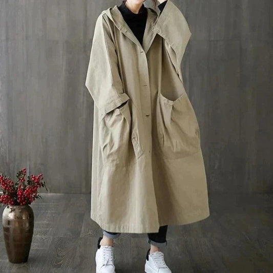 Bianca – Oversized Trenchcoat met Capuchon en Grote Zakken