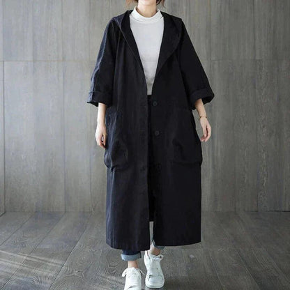 Bianca – Oversized Trenchcoat met Capuchon en Grote Zakken