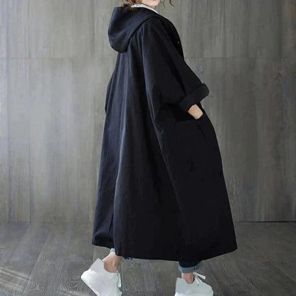Bianca – Oversized Trenchcoat met Capuchon en Grote Zakken