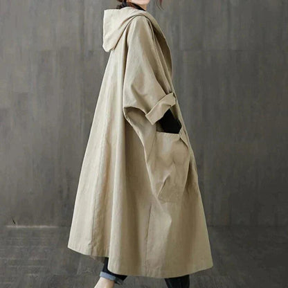 Bianca – Oversized Trenchcoat met Capuchon en Grote Zakken