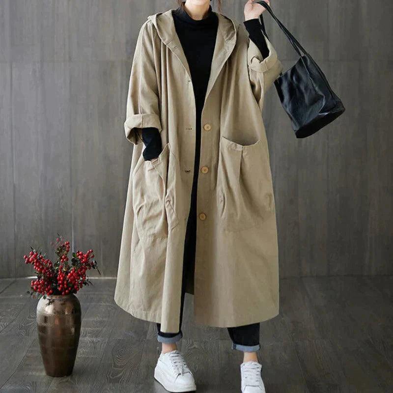 Bianca – Oversized Trenchcoat met Capuchon en Grote Zakken
