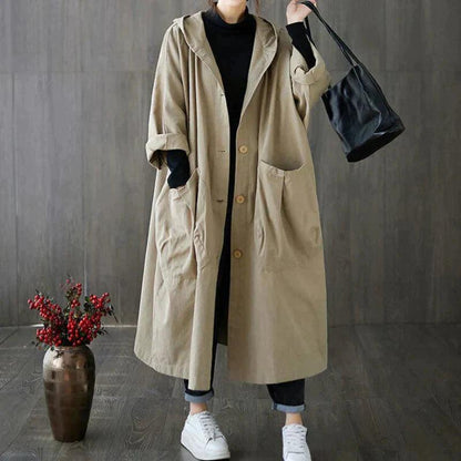 Bianca – Oversized Trenchcoat met Capuchon en Grote Zakken