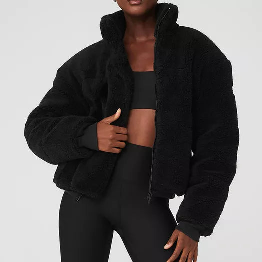 Dames Fleece Jas Oversized met Rits en Hoge Kraag