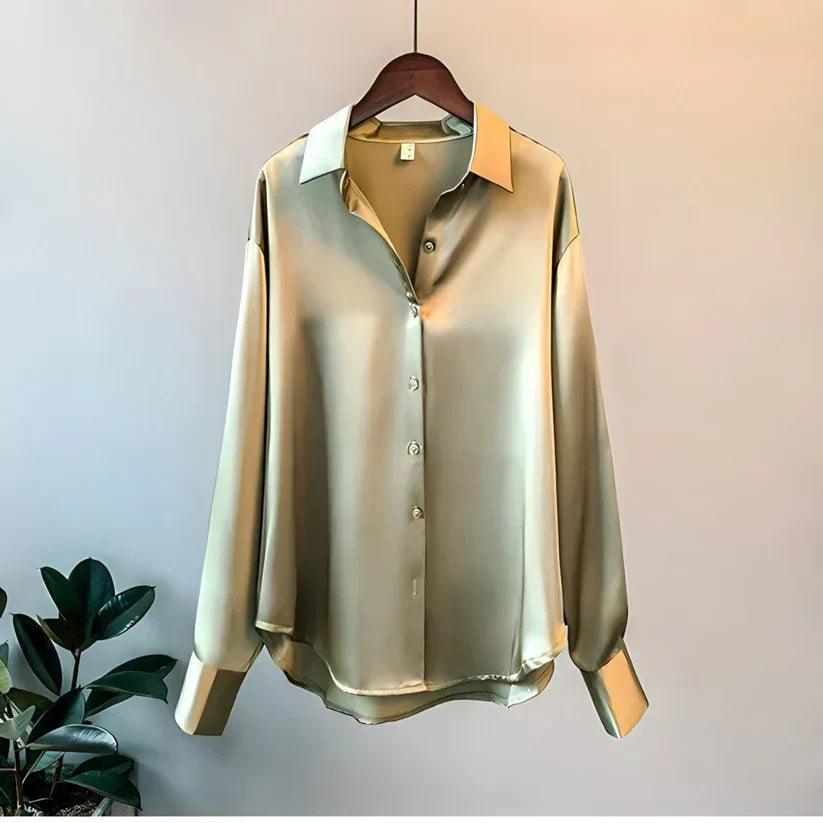 Celeste – Satijnen Blouse met Oversized Pasvorm en Lange Mouwen