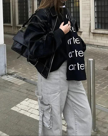 Leren Oversized Dames Bomberjack Met Rits