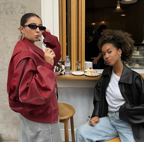 Leren Oversized Dames Bomberjack Met Rits
