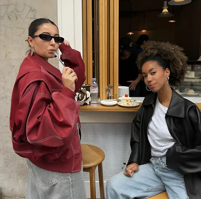 Leren Oversized Dames Bomberjack Met Rits