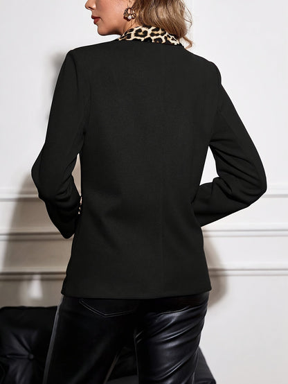Chique Trendy Vrouwen Blazer Met Panterprint Kraag