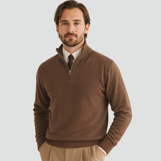 Heren Half-Zip Trui met Hoge Kraag en Klassieke Pasvorm