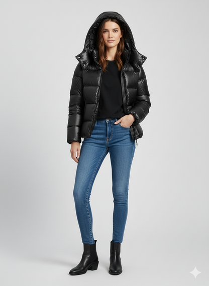 Warme Korte Gewatteerde Pufferjas met Capuchon voor Dames