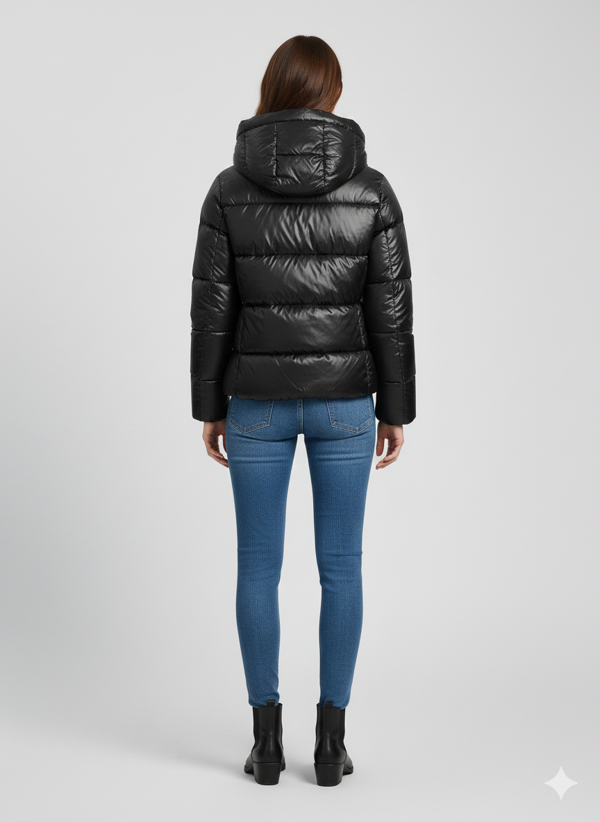Warme Korte Gewatteerde Pufferjas met Capuchon voor Dames
