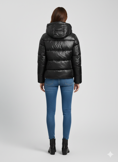 Warme Korte Gewatteerde Pufferjas met Capuchon voor Dames