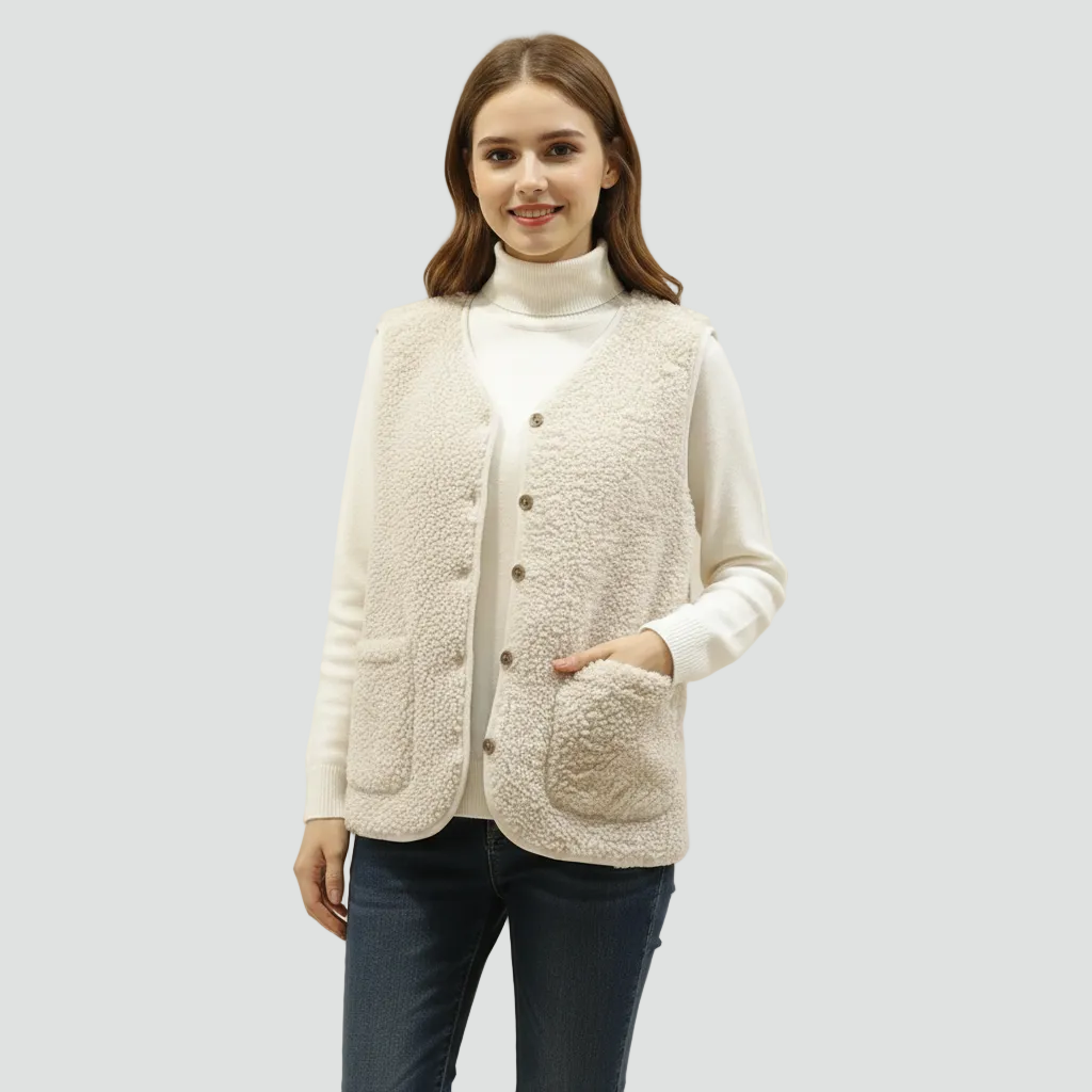 Warme Dames Bodywarmer met Knoopsluiting en Zakken