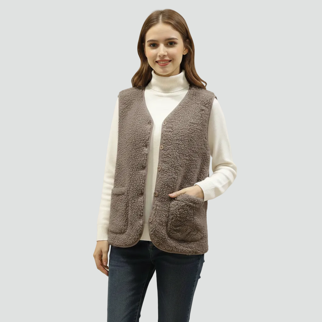 Warme Dames Bodywarmer met Knoopsluiting en Zakken