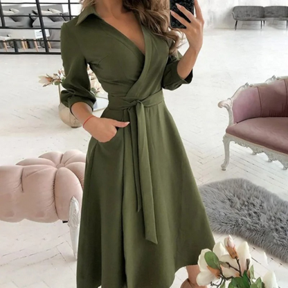 Ivalina - Elegante Wikkel Midi Jurk met Riempje voor Vrouwen