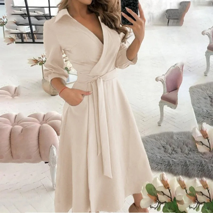 Ivalina - Elegante Wikkel Midi Jurk met Riempje voor Vrouwen