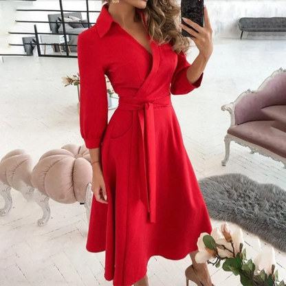 Ivalina - Elegante Wikkel Midi Jurk met Riempje voor Vrouwen