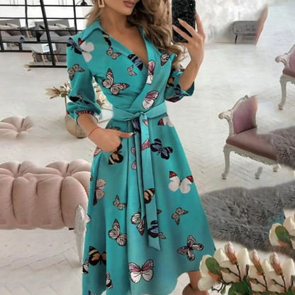 Ivalina - Elegante Wikkel Midi Jurk met Riempje voor Vrouwen