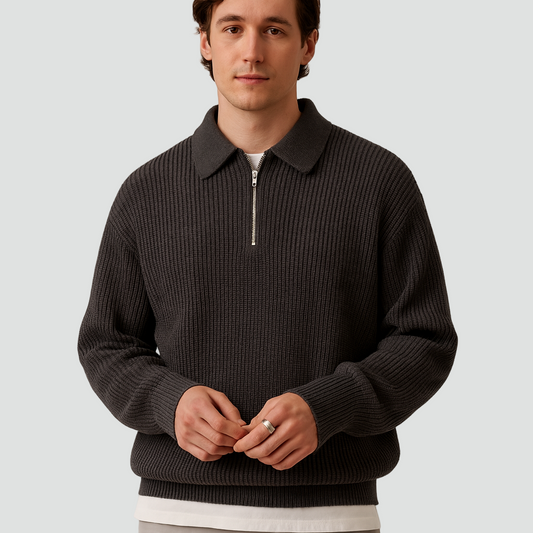 Heren Comfortabele Gebreide Trui met Halve Rits