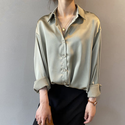 Luxe Satijnen Oversized Blouse met Knoopsluiting voor Dames