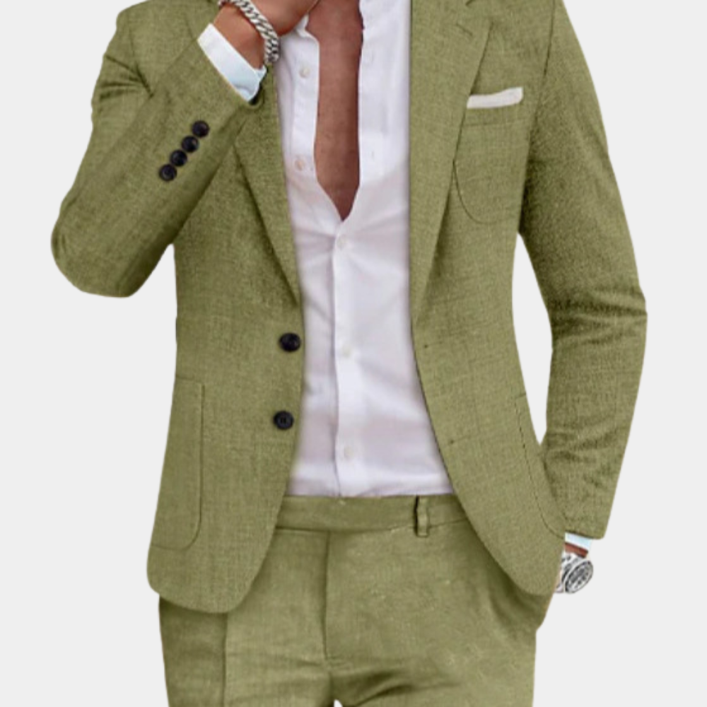 Linnen Zomerpak Slim Fit 2-Delig Set met Blazer en Pantalon voor Heren