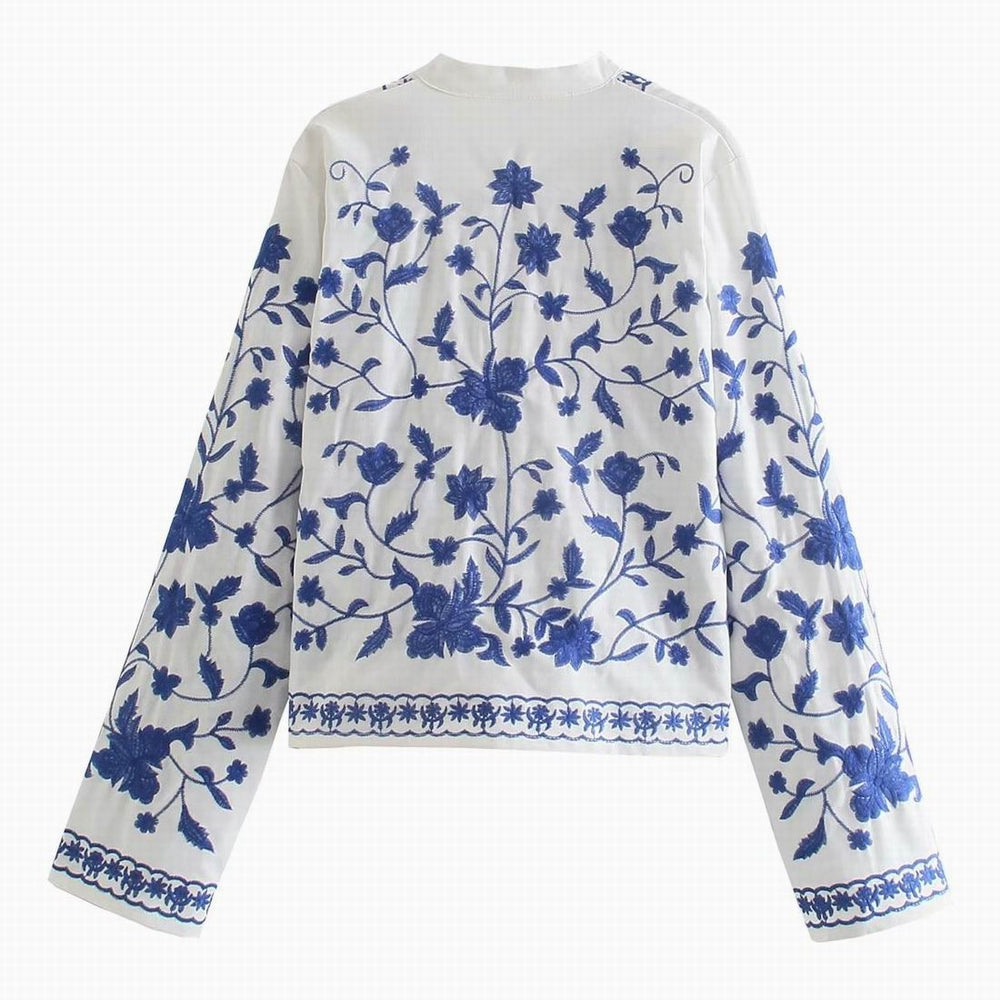 Giulia - Geborduurd Denim Jasje met bloemen voor dames