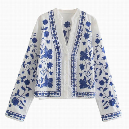 Giulia - Geborduurd Denim Jasje met bloemen voor dames