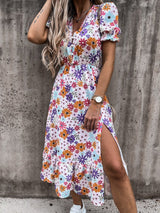 Lorena - Dames Floral Midi Jurk met Zijsplit